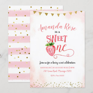 Aardbei Sweet One First Birthday Uitnodiging