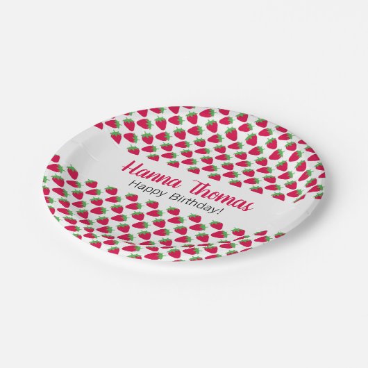 Aardbei Sweet Pattern Verjaardag Papieren Bordje (Gekanteld)