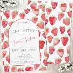 Aardbei Sweet Sixteen Birthday Party Kaart<br><div class="desc">Een mooie en moderne waterverf aardbeienzoete uitnodiging van zestien meisjes voor hun verjaardag. De achterzijde biedt een bijpassend aardbeienpatroon voor een extra hulpmiddel bij de vruchtbaarheid. Pas de tekst aan om aan uw viering aan te passen. Originele kunst van Nic Squirrell</div>
