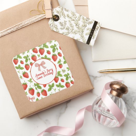 Aardbei Sweet verjaardagsfeestje - Square Sticker (Geschenken)