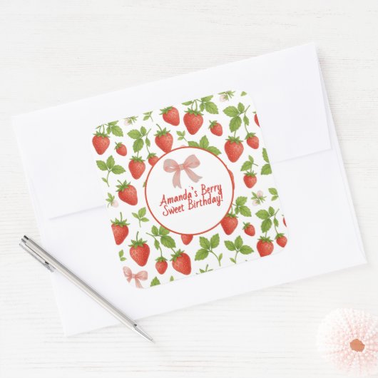 Aardbei Sweet verjaardagsfeestje - Square Sticker (Envelop)