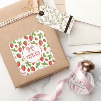 Aardbei Sweet verjaardagsfeestje - Square Sticker