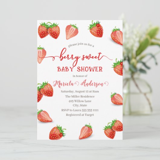 Aardbei Sweet Waterverf Baby shower Kaart (Staand voorkant)