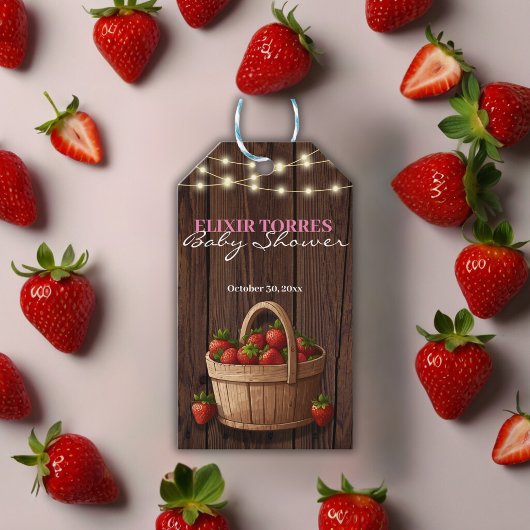 Aardbei Sweet Wood Basket Baby shower Cadeaulabel