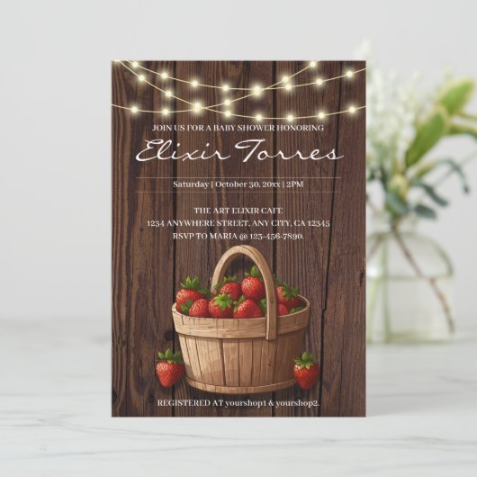 Aardbei Sweet Wood Basket Baby shower Kaart (Staand voorkant)