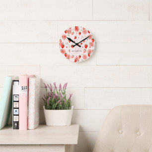 Aardbei Taart Botanische Roze Harten Monogram Ronde Klok