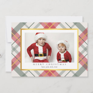 Aardbei Tartan Plaid Faux Gold Christmas Kaart