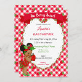 Aardbei thema baby meisje geruit rood groen kaart (Voorkant / Achterkant)