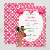 Aardbei thema baby meisje geruit roze groen  kaart (Voorkant / Achterkant)