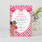 Aardbei thema baby meisje Gingham Roze Groen  Kaart (Staand voorkant)