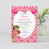 Aardbei Thema Baby Meisje Gingham Roze Groen  Kaart (Staand voorkant)