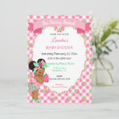 Aardbei Thema Baby Meisje Gingham Roze Mint Kaart (Staand voorkant)