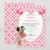 Aardbei Thema Baby Meisje Gingham Roze Mint Kaart (Voorkant / Achterkant)