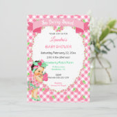 Aardbei Thema Baby Meisje Gingham Roze Mint Kaart (Staand voorkant)