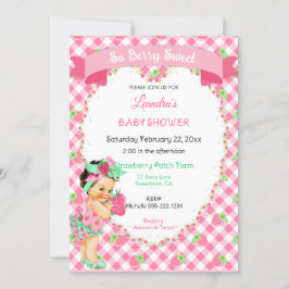 Aardbei Thema Baby Meisje Gingham Roze Mint  Kaart