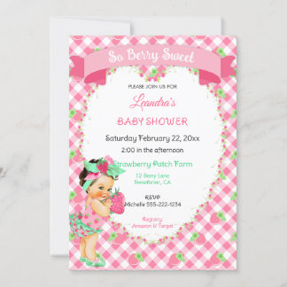 Aardbei Thema Baby Meisje Gingham Roze Mint Kaart