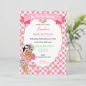 Aardbei Thema Baby Meisje Gingham Roze Mint Kaart (Staand voorkant)