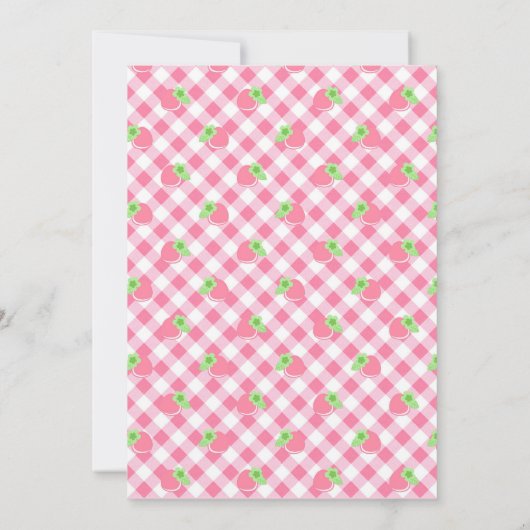 Aardbei Thema Baby Meisje Gingham Roze Mint Kaart (Achterkant)
