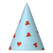 Aardbei Thema Party Pet met Blauwe Achtergrond Feesthoedjes (Links)