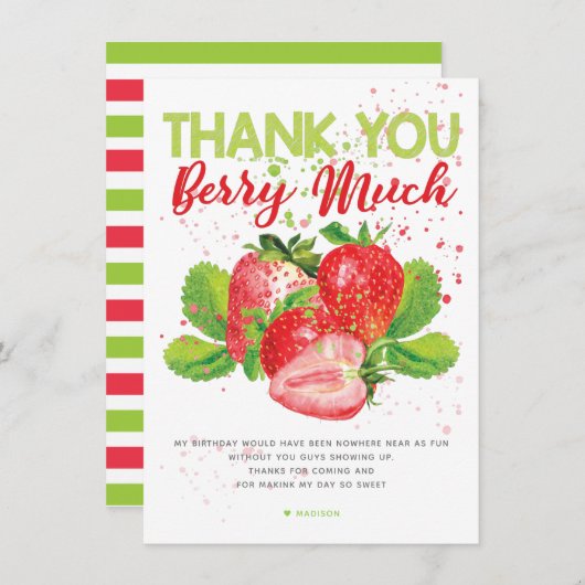 Aardbei thema verjaardag bedankkaart (Voorkant / Achterkant)