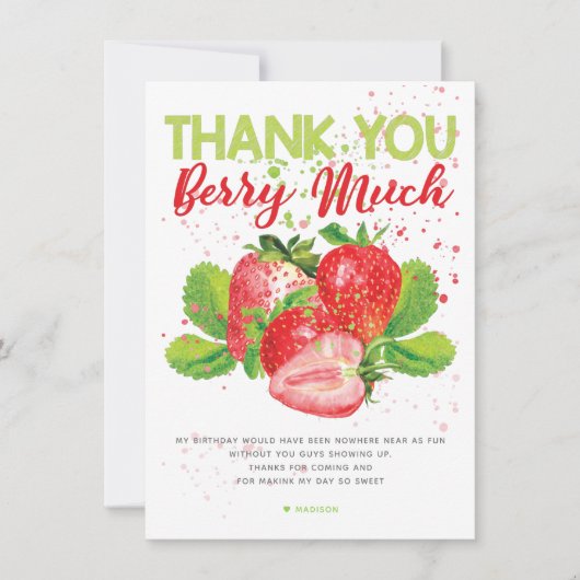 Aardbei thema verjaardag bedankkaart (Voorkant)