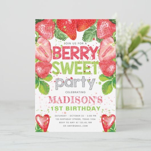 Aardbei thema verjaardag Schattige Kaart (Staand voorkant)