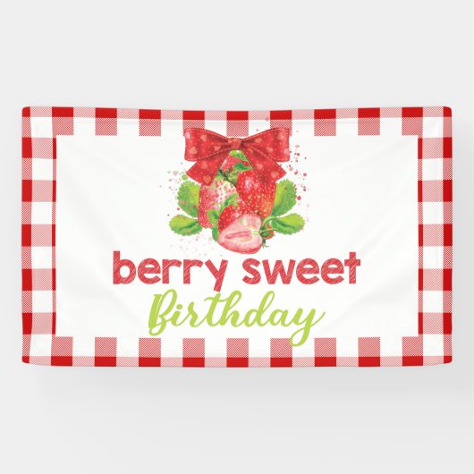 Aardbei thema verjaardag spandoek (Horizontaal)