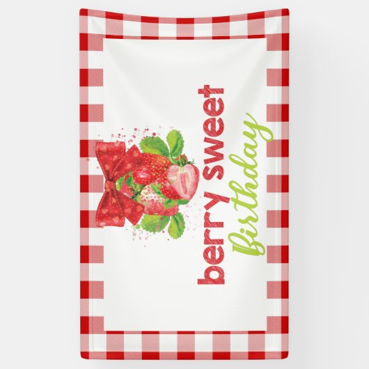 Aardbei thema verjaardag spandoek (Verticaal)