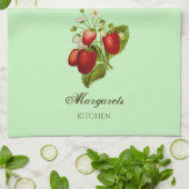 Aardbei Theme Groene Gepersonaliseerde Keuken Hand Theedoek (Gevouwen)