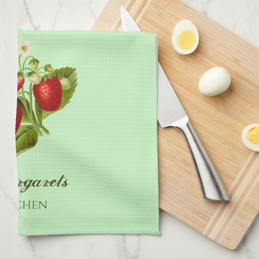 Aardbei Theme Groene Gepersonaliseerde Keuken Hand Theedoek (Quarter Fold)