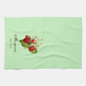 Aardbei Theme Groene Gepersonaliseerde Keuken Hand Theedoek (Horizontaal)