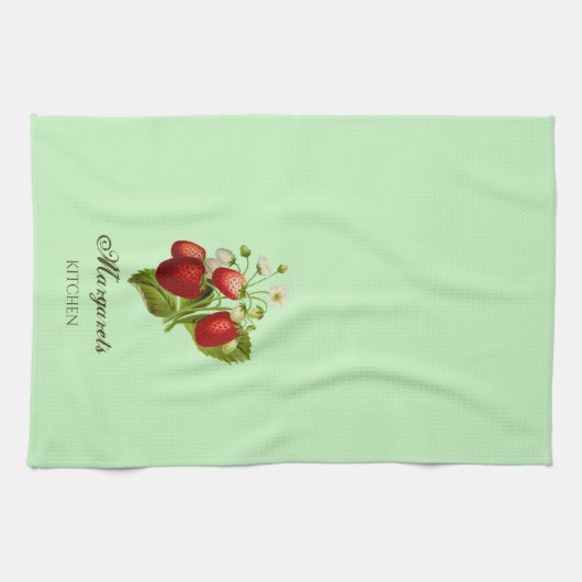 Aardbei Theme Groene Gepersonaliseerde Keuken Hand Theedoek (Horizontaal)