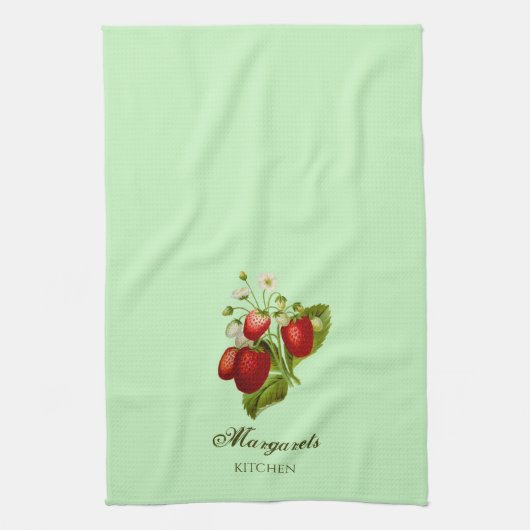 Aardbei Theme Groene Gepersonaliseerde Keuken Hand Theedoek (Verticaal)