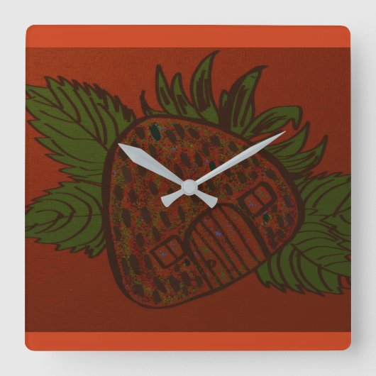 Aardbei Thuis Zoete Thuis Vierkante Klok (Voorkant)