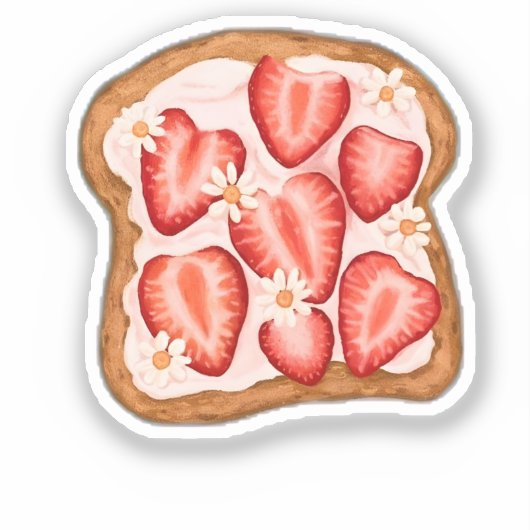 Aardbei Toast Bloemig Sticker (Voorkant)
