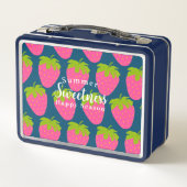 Aardbei Turquoise Blue Metal Lunch Box (Achterkant)