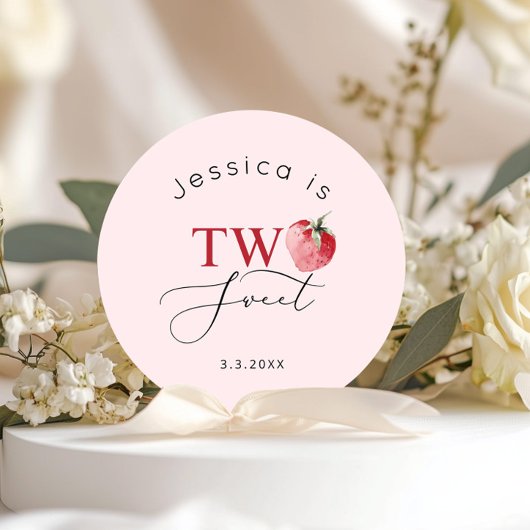 Aardbei twee lief verjaardagsfeest ronde sticker