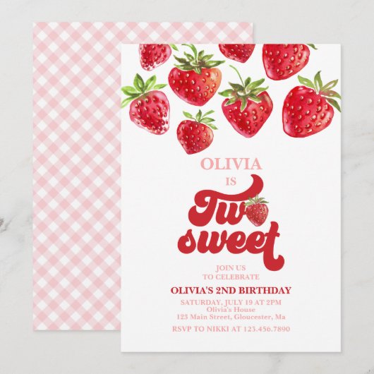 Aardbei twee Sweet 2e verjaardag Kaart (Voorkant / Achterkant)