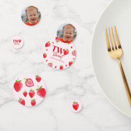 Aardbei Twee Zoet Roze Rood 2e Verjaardagsfeest Confetti