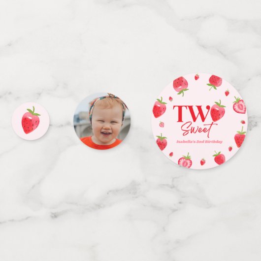 Aardbei Twee Zoet Roze Rood 2e Verjaardagsfeest Confetti (Voorkanten)