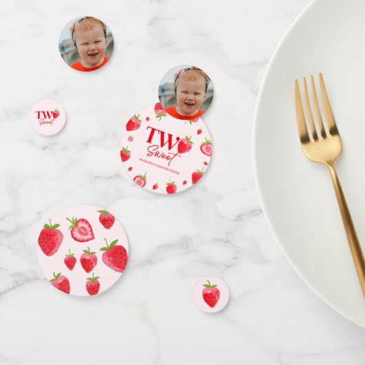 Aardbei Twee Zoet Roze Rood 2e Verjaardagsfeest Confetti (Groep)