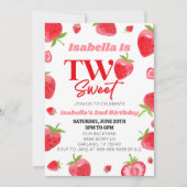 Aardbei Twee Zoet Roze Rood 2e Verjaardagsfeest Kaart (Voorkant)
