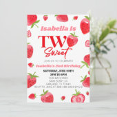 Aardbei Twee Zoet Roze Rood 2e Verjaardagsfeest Kaart (Staand voorkant)