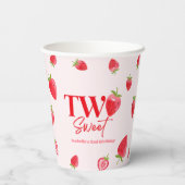 Aardbei Twee Zoet Roze Rood 2e Verjaardagsfeest Papieren Bekers (Achterkant)