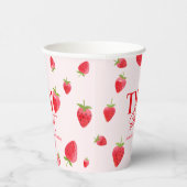 Aardbei Twee Zoet Roze Rood 2e Verjaardagsfeest Papieren Bekers (Rechts)