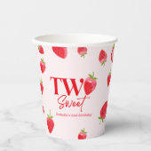 Aardbei Twee Zoet Roze Rood 2e Verjaardagsfeest Papieren Bekers (Voorkant)