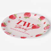 Aardbei Twee Zoet Roze Rood 2e Verjaardagsfeest Papieren Bordje (Gekanteld)
