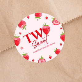 Aardbei Twee Zoet Roze Rood 2e Verjaardagsfeest Ronde Sticker