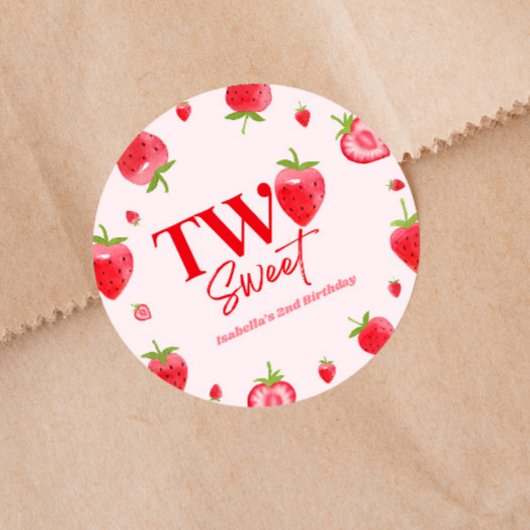 Aardbei Twee Zoet Roze Rood 2e Verjaardagsfeest Ronde Sticker