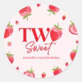Aardbei Twee Zoet Roze Rood 2e Verjaardagsfeest Ronde Sticker (Voorkant)